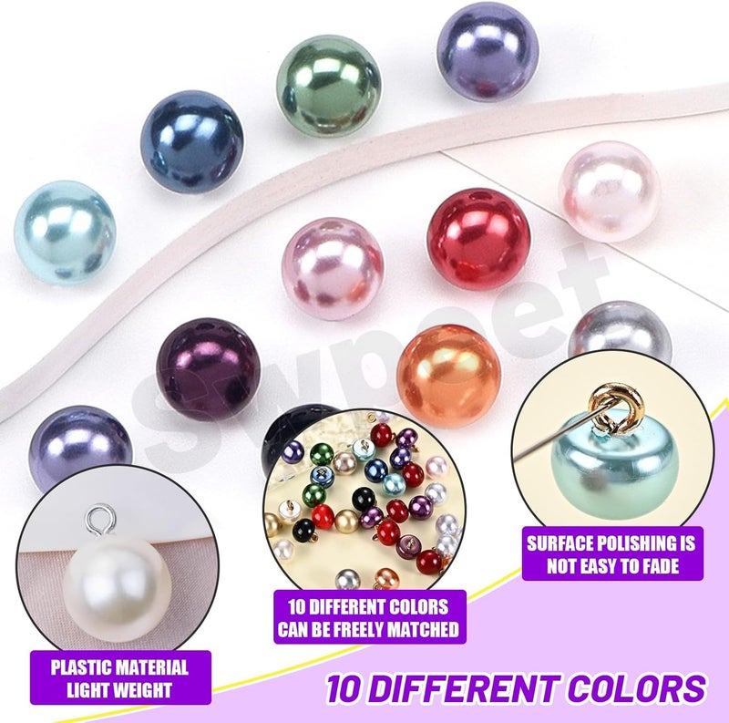 Swpeet 120Pcs 10mm 10 Color Half Pearl Buttons Assortment Kit, Decorative Faux Pearl Buttons with Shank, Sewing Buttons Bead Half Ball Domed Pearl Buttons for Clothes Wedding Dresses DIY Crafts - Image 4